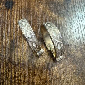 Vintage Stamped L.H. SEGAL CALIFORNIA Gold Tone White Hoop Clip on Earrings